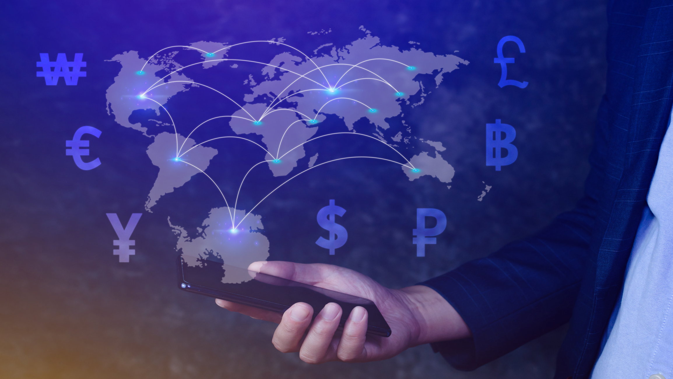 Businessman using mobile phone and laptop computer to money transfers and currency exchanges between countries of the world, online banking interbank payment concept. Anguilla Business Companies International Holding Structures